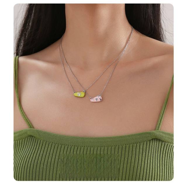 Y2K color enamel geometric shape dainty copper necklace