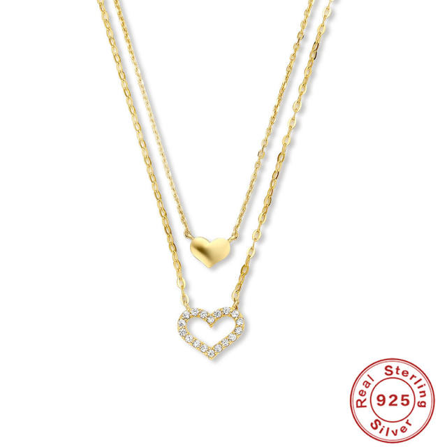 925 sterling silver dainty diamond heart layer necklace