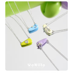 Y2K color enamel geometric shape dainty copper necklace