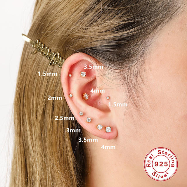 925 sterling silver classic color cubic zircon cartilage earrings set 6pcs set