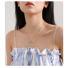 Y2K color enamel geometric shape dainty copper necklace