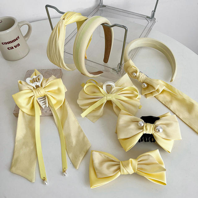 Sweet plain yellow color bow headband hair clips