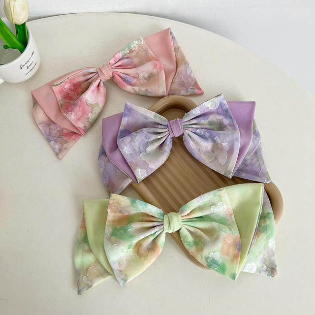 Spring tie dry two layer bow french barrette hair clips