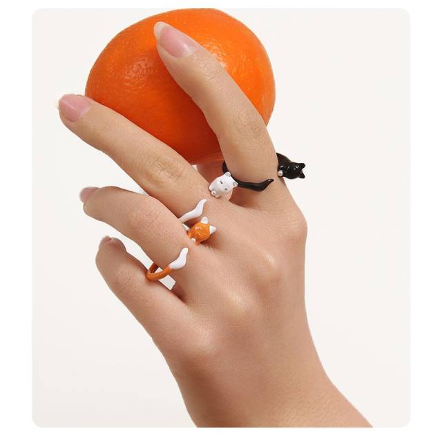 Y2K sweet kitty color enamel openning rings