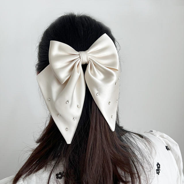 Korean fashion plain satin diamond bow french barrette hair clips