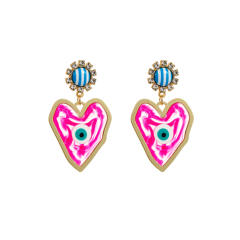 Chunky heart colorful evil eye alloy earrings