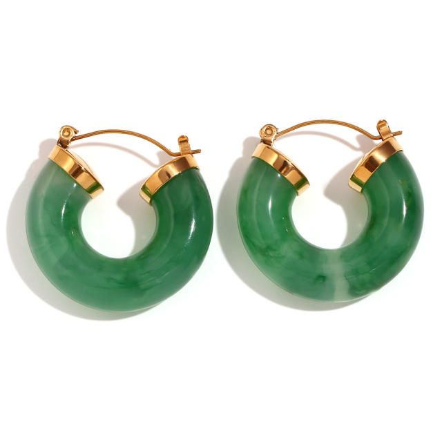 Spring summer colorful chunky acrylic stainless steel hoop earrings