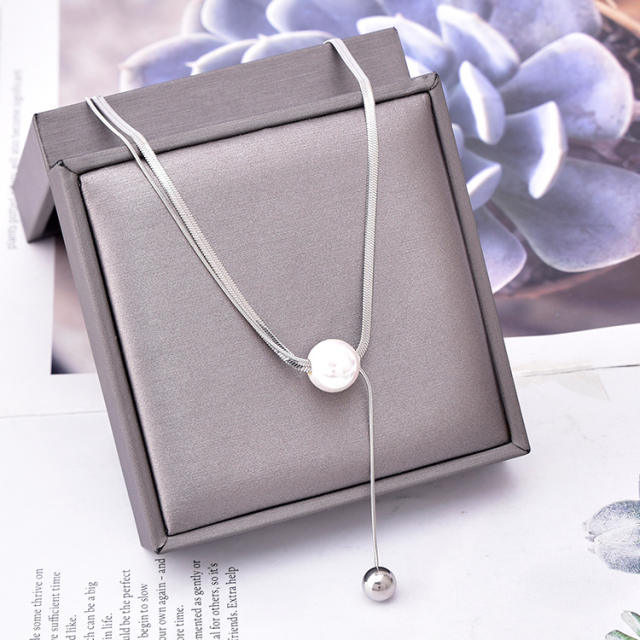 Korean fashion snake chain one pearl stainless steel necklace