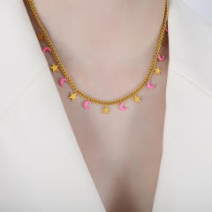 Y2K color enamel tiny star moon stainless steel necklace bracelet