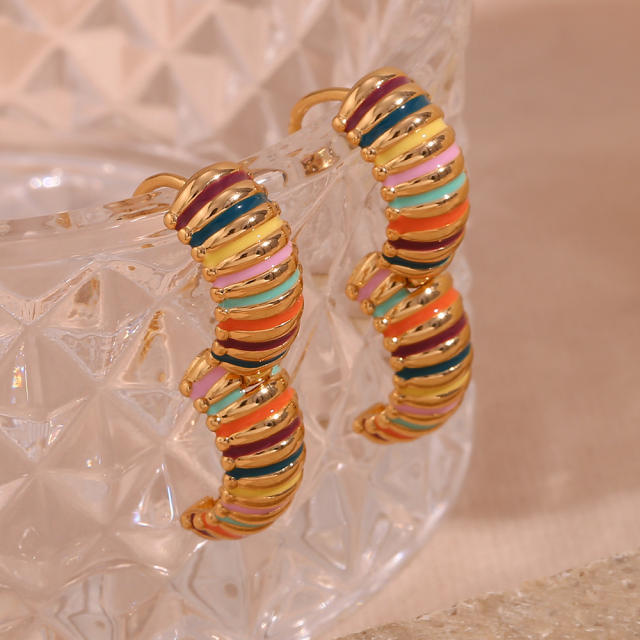 18K color enamel chunky stainless steel samll hoop earrings