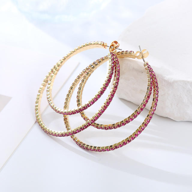 Delicate color diamond large hoop earrings