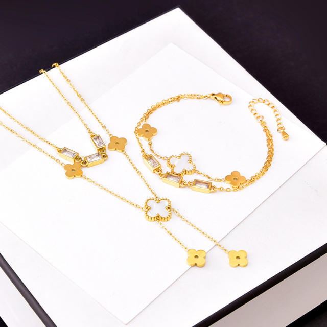 Classic clover stainless steel necklace earrings