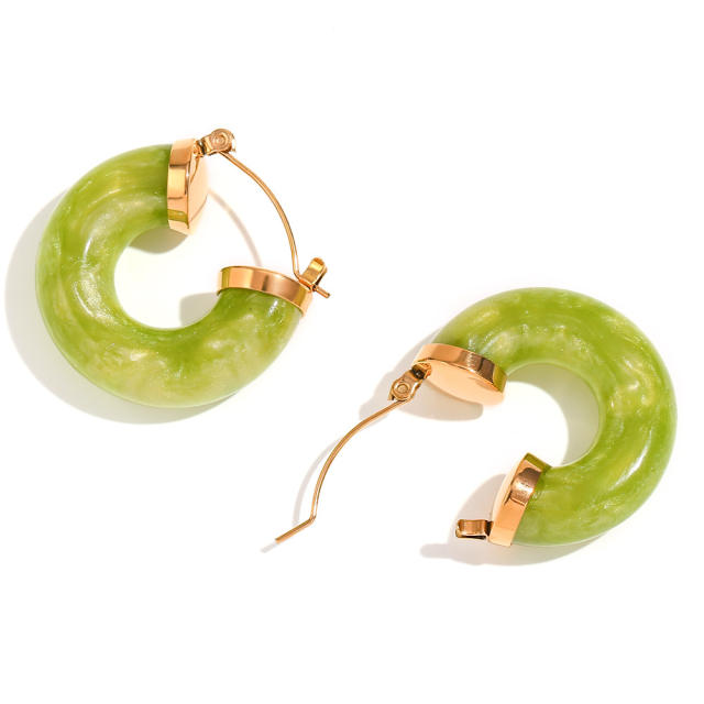 Spring summer colorful chunky acrylic stainless steel hoop earrings