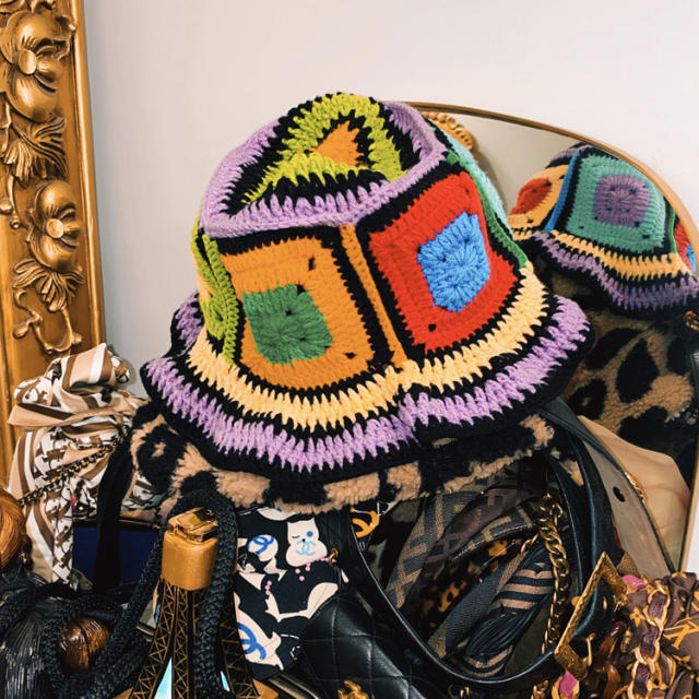 Handmade personality color match corchet bucket hat