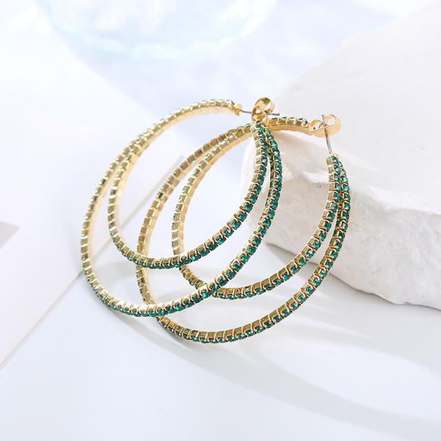 Delicate color diamond large hoop earrings