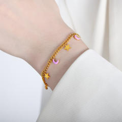 Y2K color enamel tiny star moon stainless steel necklace bracelet