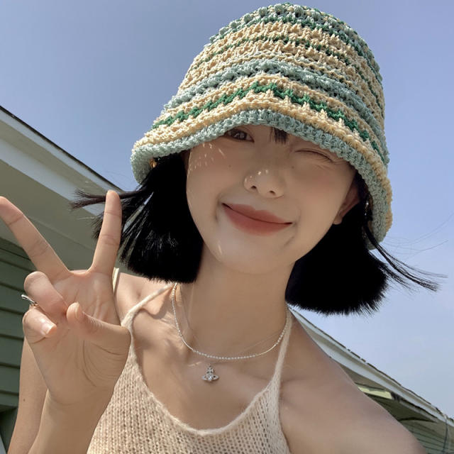 Korean fashion summer colorful corchet bucket hat