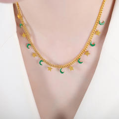 Y2K color enamel tiny star moon stainless steel necklace bracelet