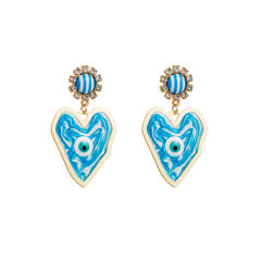 Chunky heart colorful evil eye alloy earrings