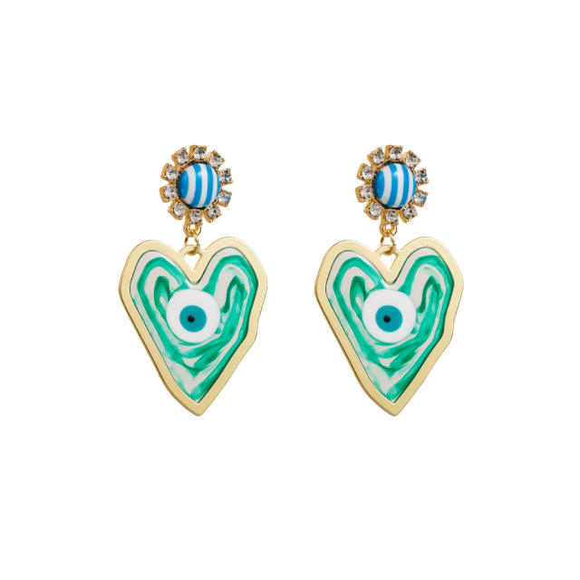 Chunky heart colorful evil eye alloy earrings