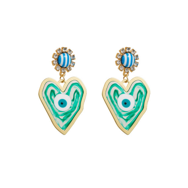 Chunky heart colorful evil eye alloy earrings