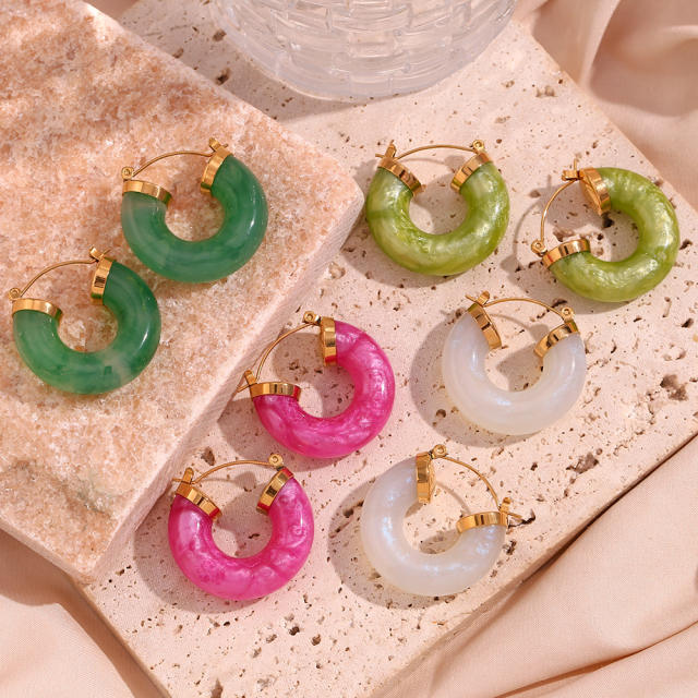 Spring summer colorful chunky acrylic stainless steel hoop earrings
