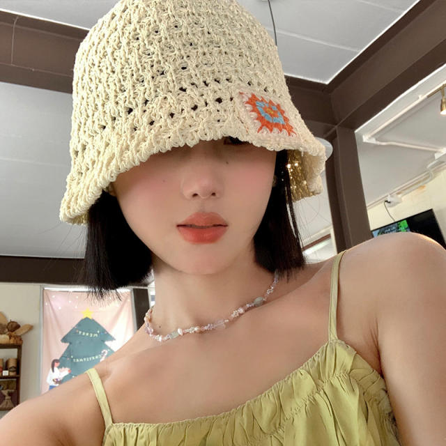 Korean fashion summer plain color corchet bucket hat