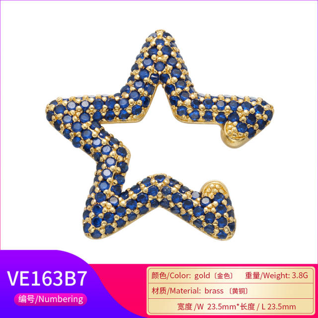 Delicate pave setting color cubic zircon star copper ear cuff 1pcs price