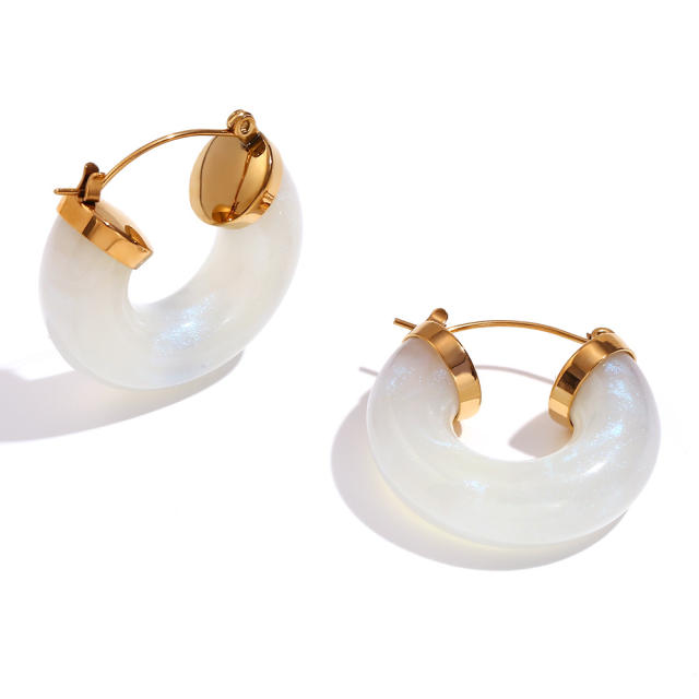 Spring summer colorful chunky acrylic stainless steel hoop earrings