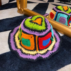 Handmade personality color match corchet bucket hat