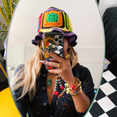 Handmade personality color match corchet bucket hat