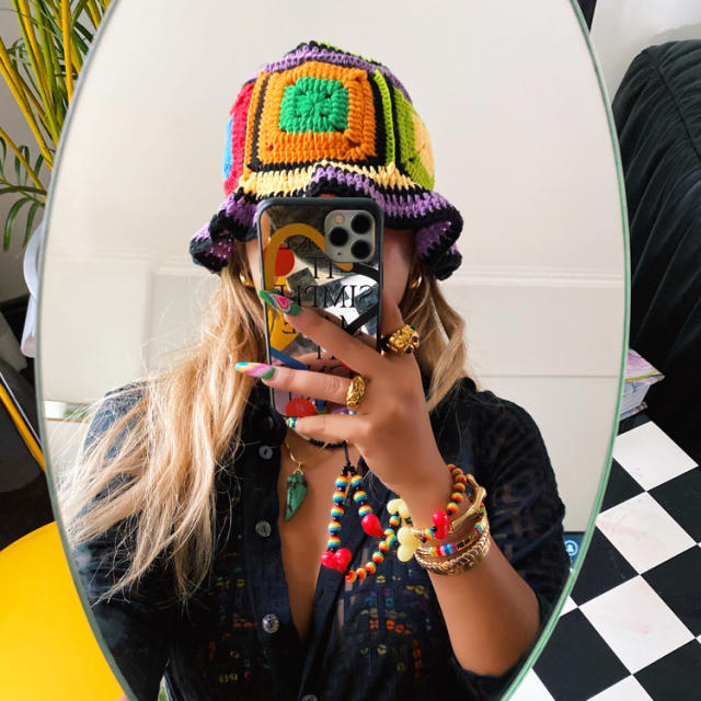 Handmade personality color match corchet bucket hat