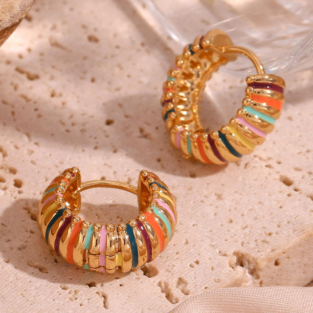 18K color enamel chunky stainless steel samll hoop earrings