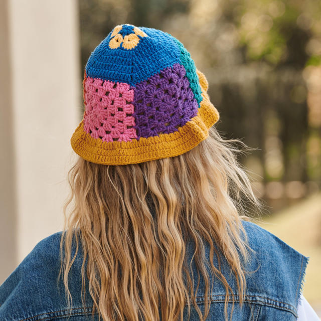 Color matching cute corchet bucket hat for women