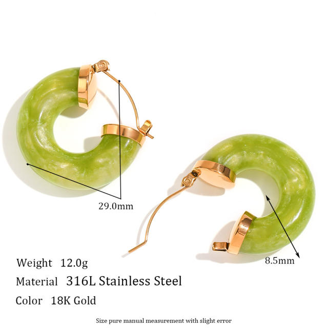 Spring summer colorful chunky acrylic stainless steel hoop earrings