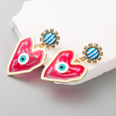 Chunky heart colorful evil eye alloy earrings