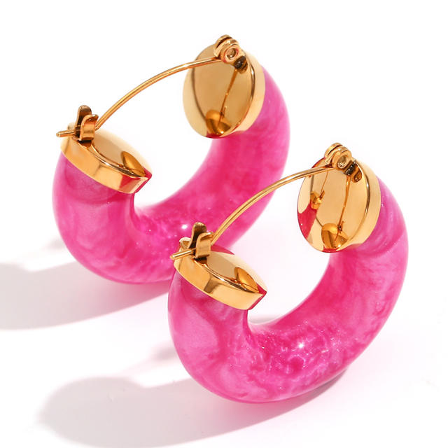 Spring summer colorful chunky acrylic stainless steel hoop earrings