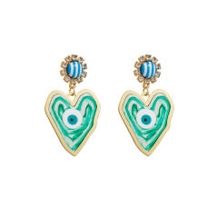 Chunky heart colorful evil eye alloy earrings