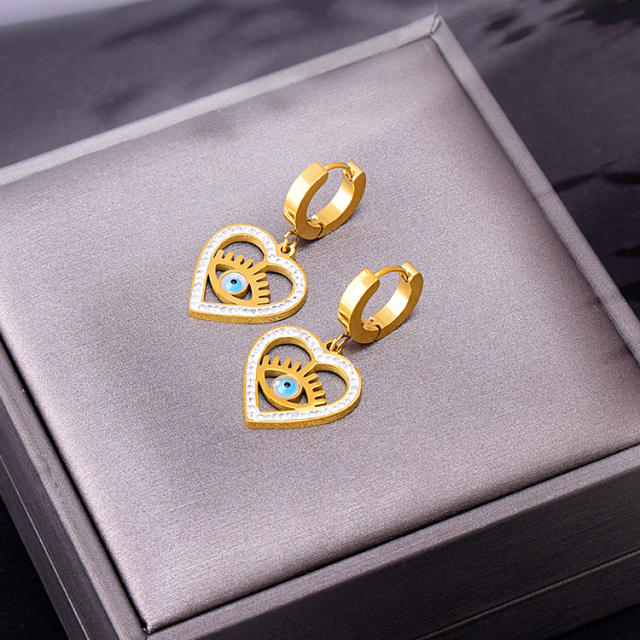 Vintage heart pendant evil eye stainless steel necklace earrings