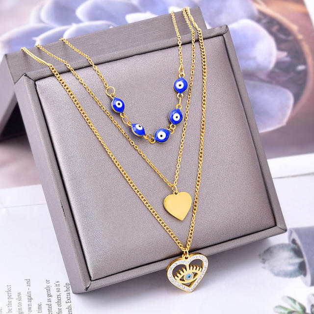 Vintage heart pendant evil eye stainless steel necklace earrings