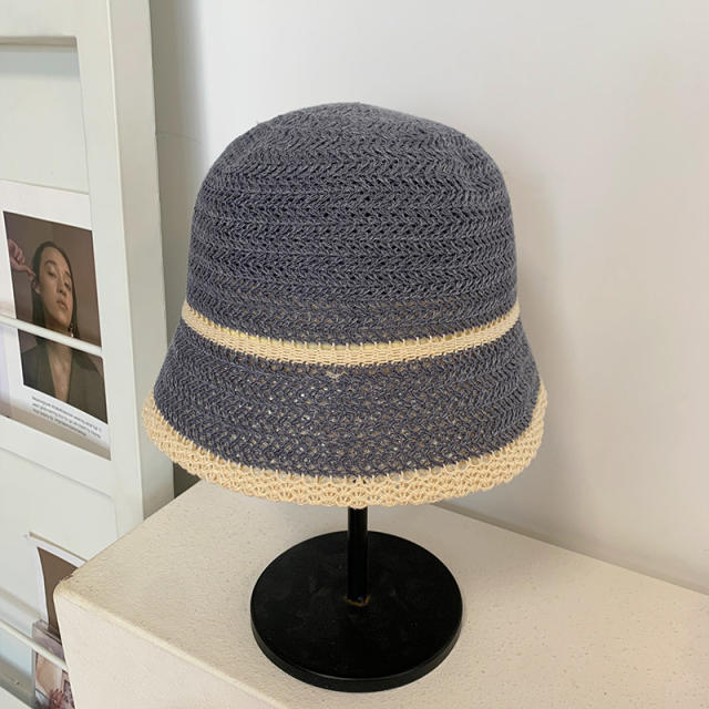 Korena fashion vintage plain color corchet bucket hat