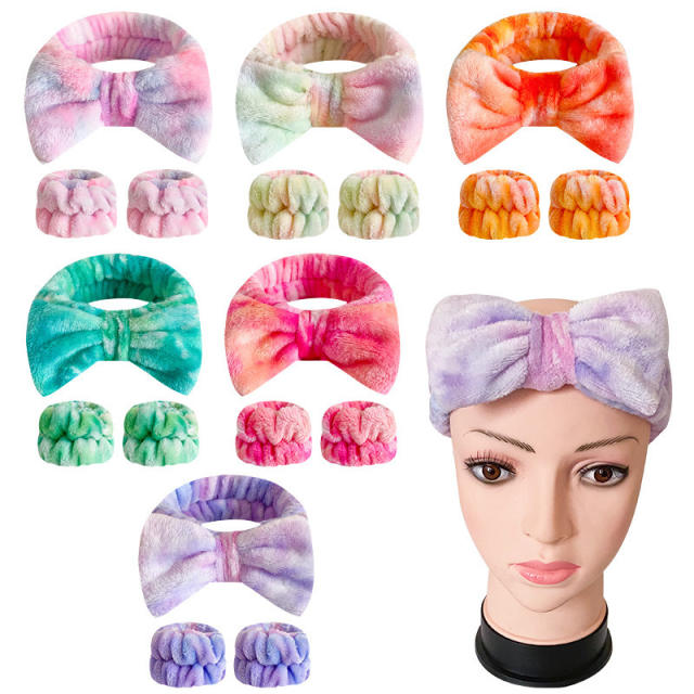 Hot sale tie dry bow warm spa headband set