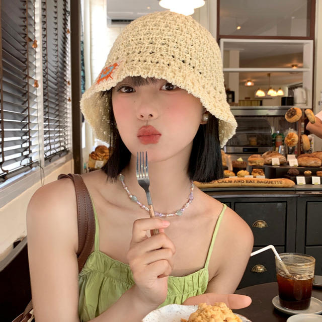 Korean fashion summer plain color corchet bucket hat