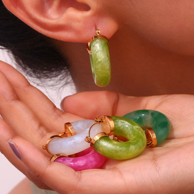 Spring summer colorful chunky acrylic stainless steel hoop earrings
