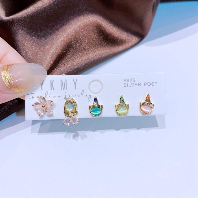 5pcs sweet Fairy tale princess series cubic zircon studs earrings