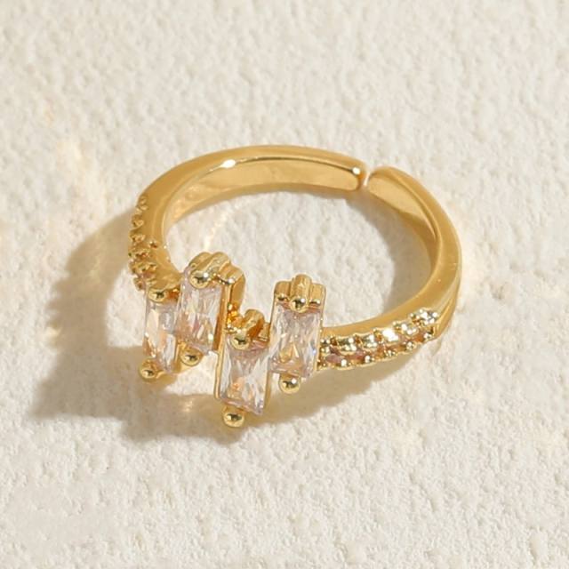 14K gold plated block cubic zircon colorful diamond rings
