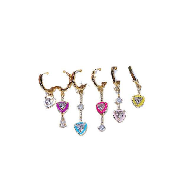 Delicate color enamel heart cubic zircon huggie earring set