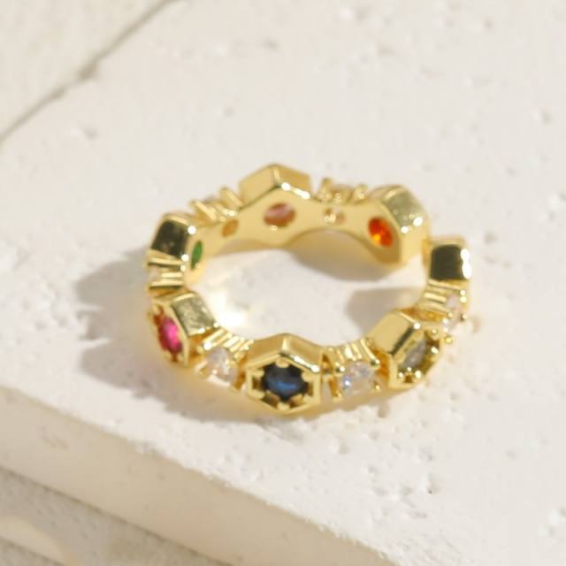 14K real gold plated rainbow cz copper opnning rings