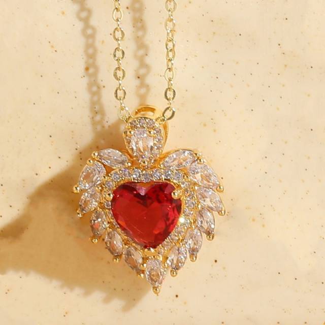Delicate color cubiz zircon heart pendant copper necklace