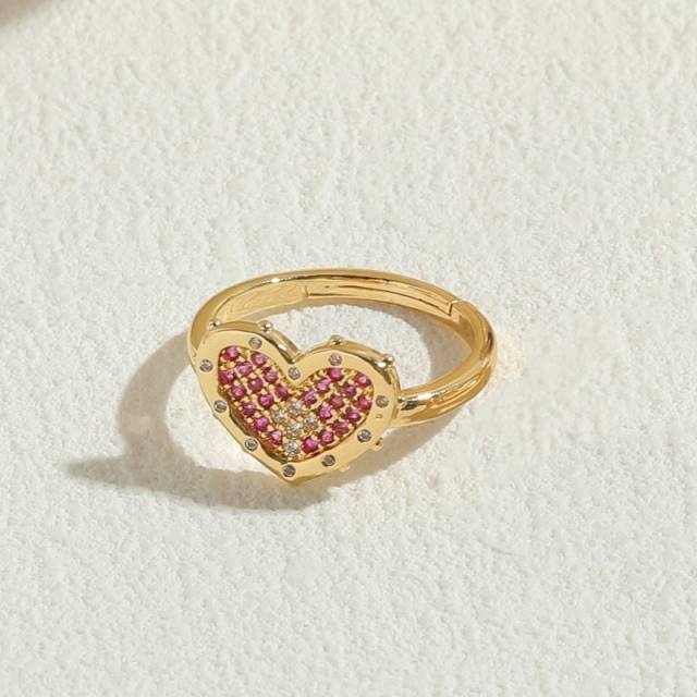 14K gold plated copper cubic zircon heart openning rings